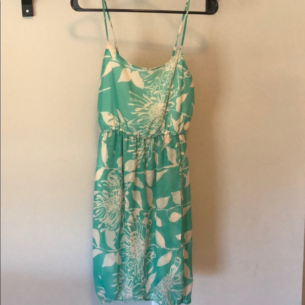 Blue Rain floral dress - Teal and Cream